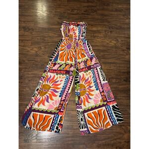 True Destination Resort Wear Jumpsuit Womens Satin Strapless Wide Sz:small